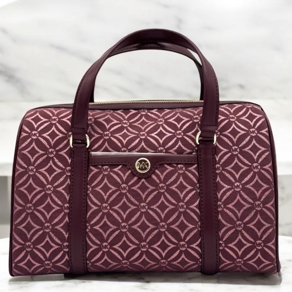 Michael Kors Jet Set Travel Medium Signature Logo Duffel Crossbody Bag Ox Blood - Picture 1 of 10